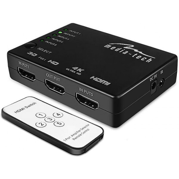 Комутатор HDMI 5xports HDMI switch, remote controlled, 4K resolution support Media-Tech