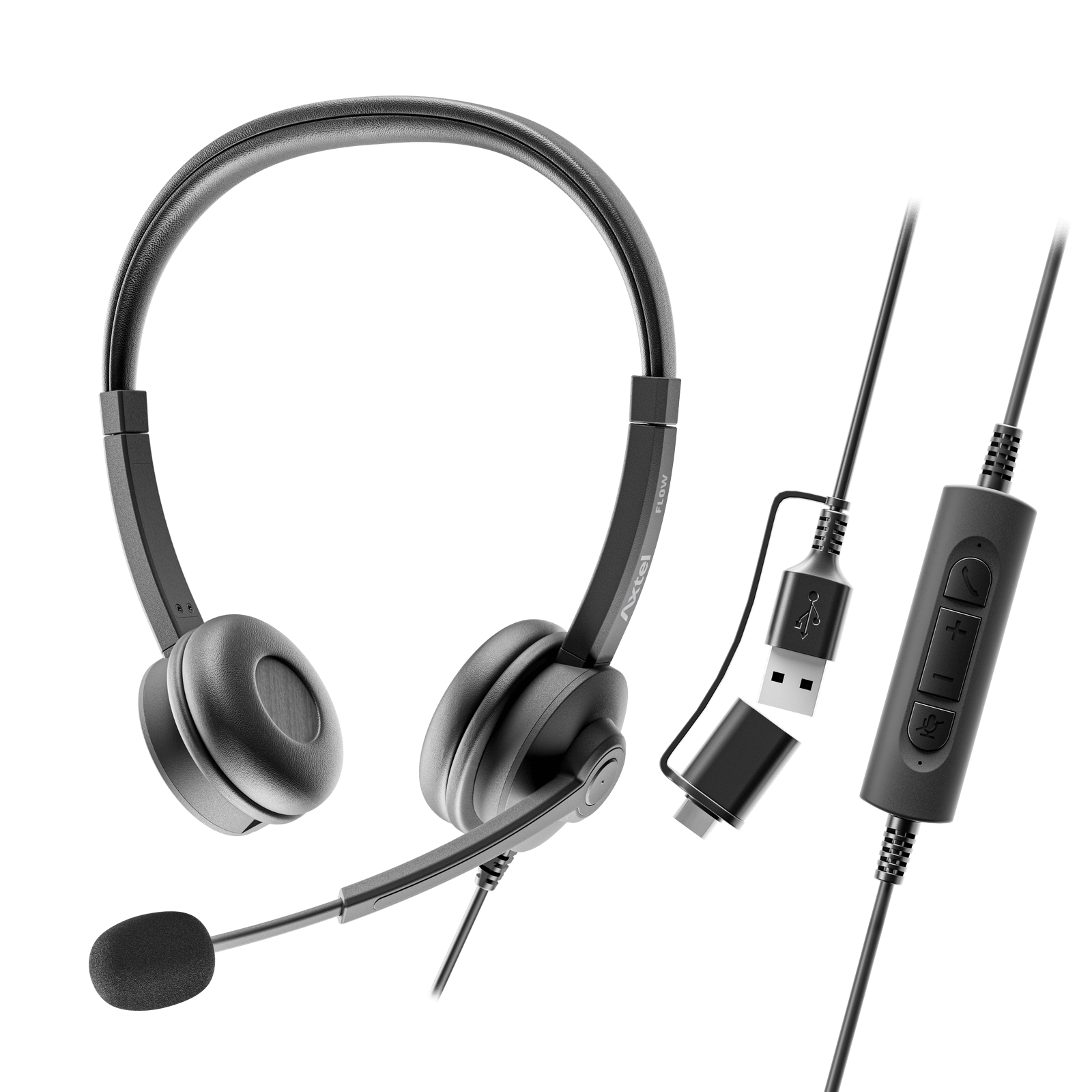 Дротова гарнітура з мікрофоном у стерео виконанні: Axtel FLOW UC stereo USB-C/A
